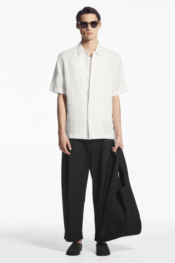 COS SHORT-SLEEVED LINEN SHIRT WHITE Flash Sale