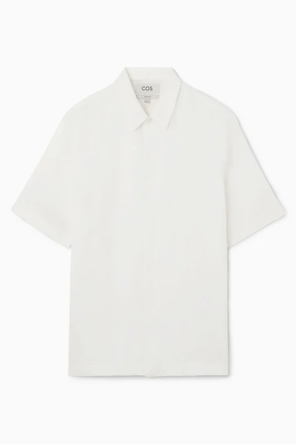 COS SHORT-SLEEVED LINEN SHIRT WHITE Flash Sale