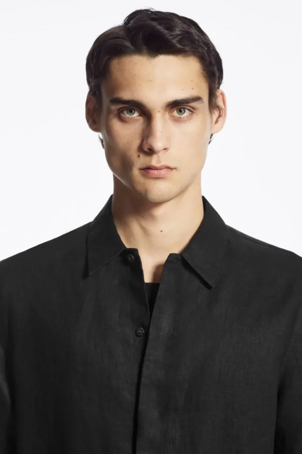 COS SHORT-SLEEVED LINEN SHIRT BLACK Clearance