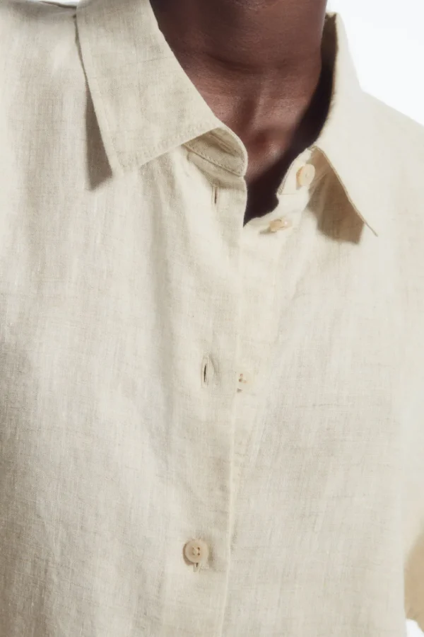 COS SHORT-SLEEVED LINEN SHIRT STONE Hot