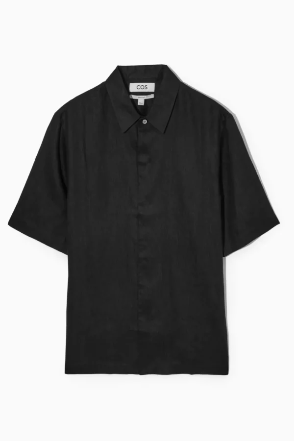 COS SHORT-SLEEVED LINEN SHIRT BLACK Clearance