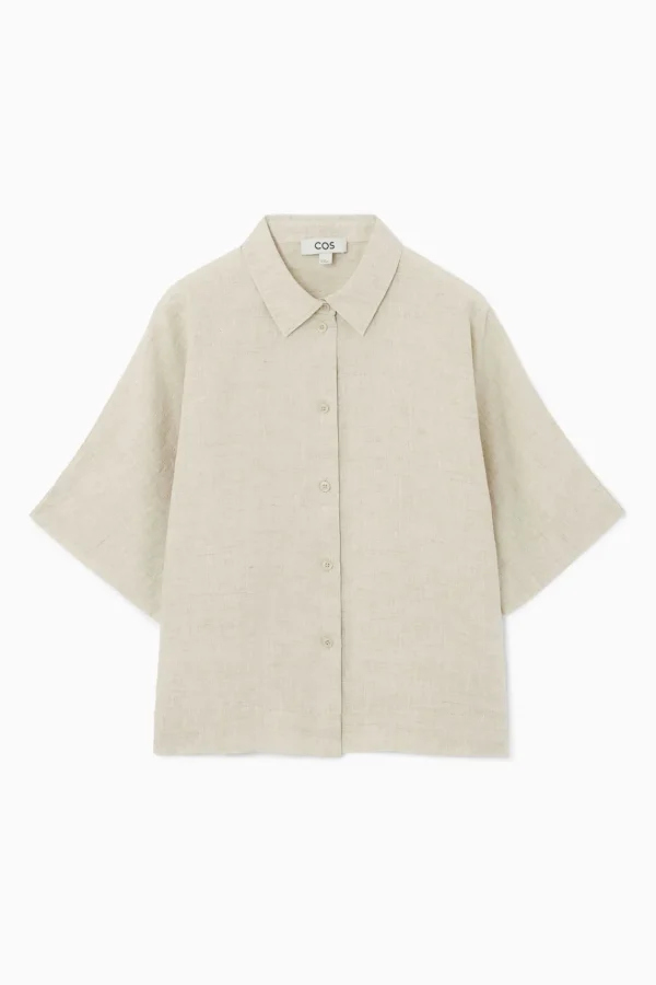 COS SHORT-SLEEVED LINEN SHIRT STONE Hot