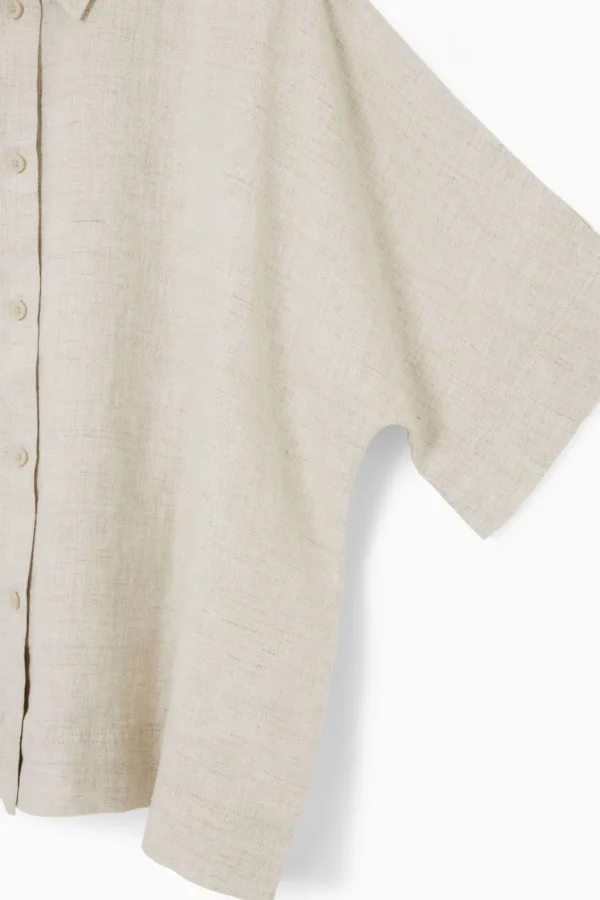 COS SHORT-SLEEVED LINEN SHIRT STONE Hot