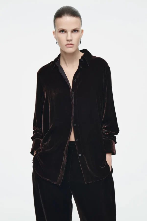 COS SILK-BLEND VELVET SHIRT MAHOGANY Online