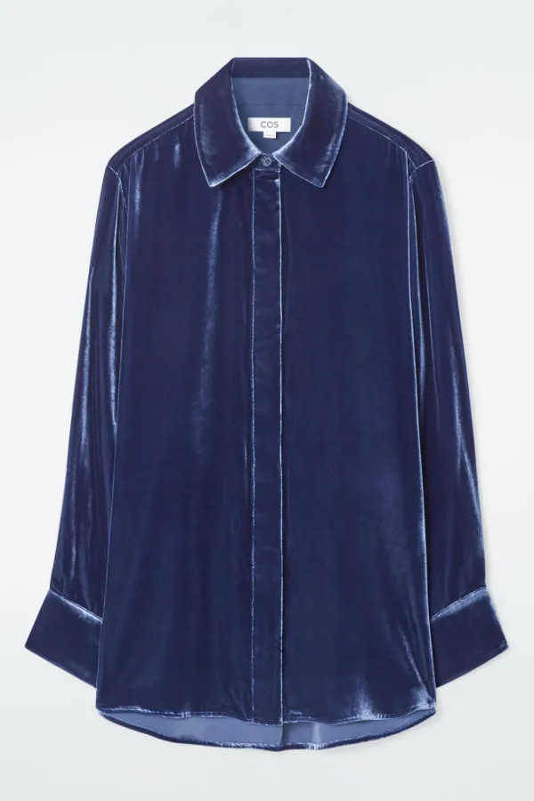 COS SILK-BLEND VELVET SHIRT BLUE Outlet