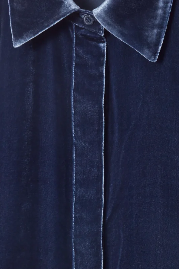 COS SILK-BLEND VELVET SHIRT BLUE Outlet