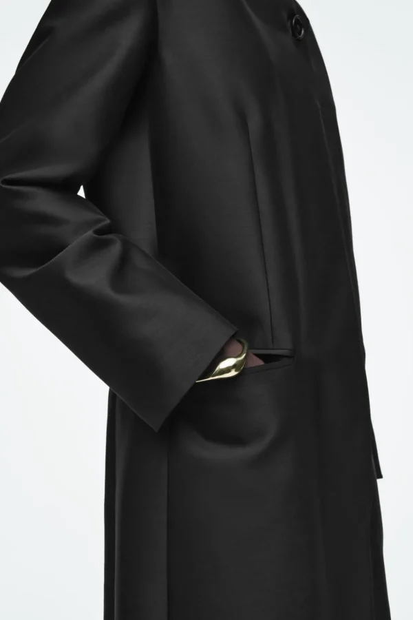 COS SINGLE-BREASTED WOOL-SATIN COAT BLACK Clearance