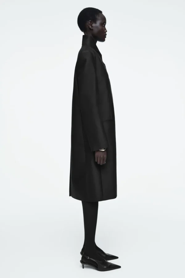 COS SINGLE-BREASTED WOOL-SATIN COAT BLACK Clearance