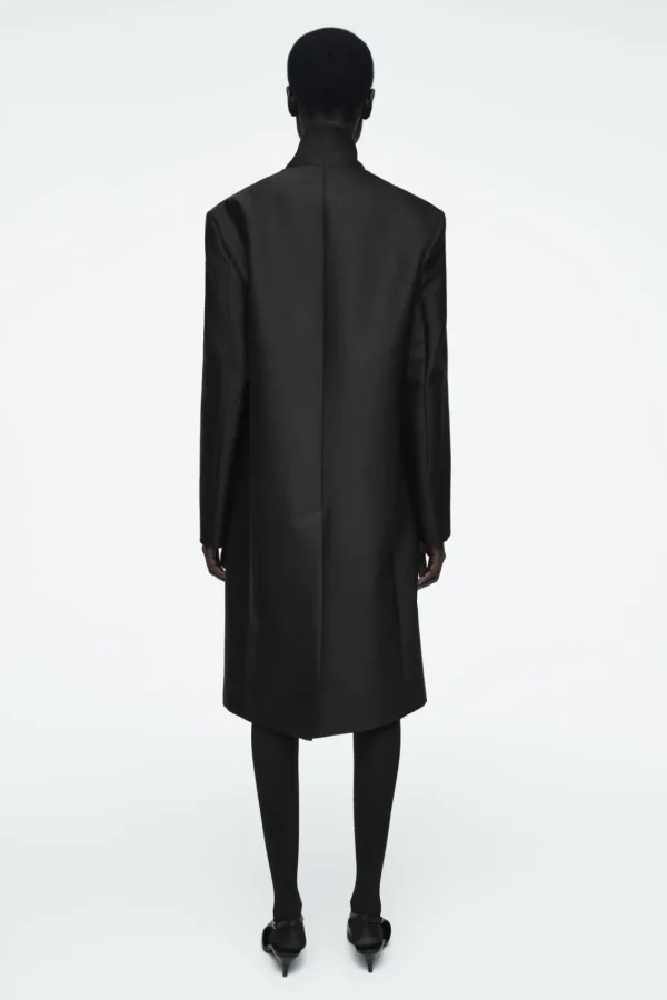 COS SINGLE-BREASTED WOOL-SATIN COAT BLACK Clearance