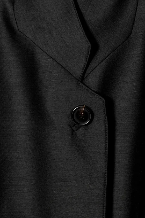 COS SINGLE-BREASTED WOOL-SATIN COAT BLACK Clearance