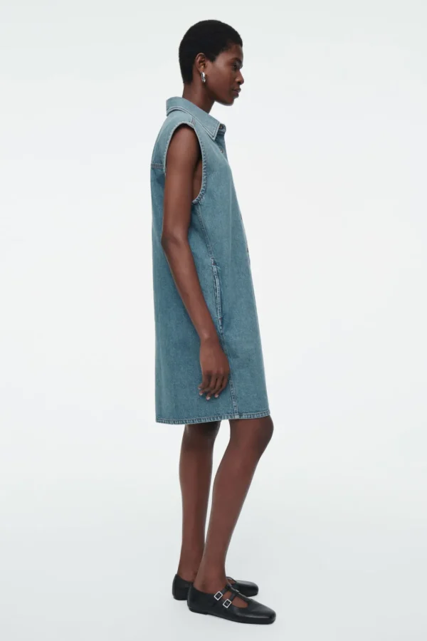 COS SLEEVELESS DENIM MINI SHIRT DRESS BLUE Flash Sale