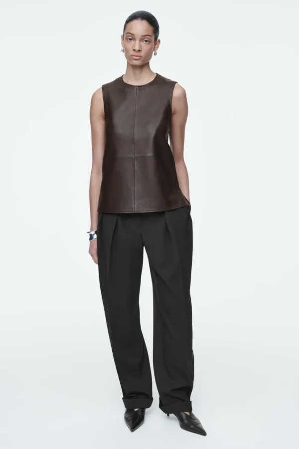 COS SLEEVELESS LEATHER TOP DARK BROWN Online