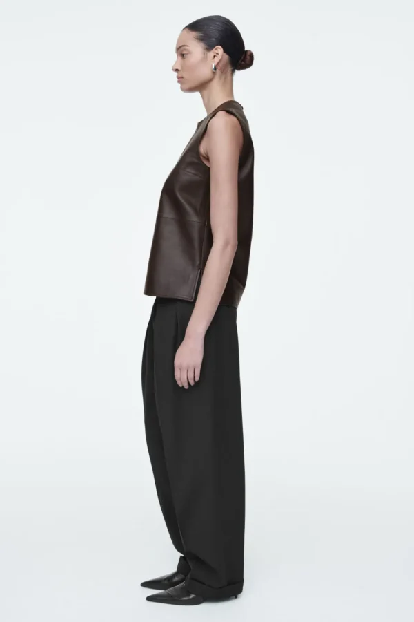 COS SLEEVELESS LEATHER TOP DARK BROWN Online