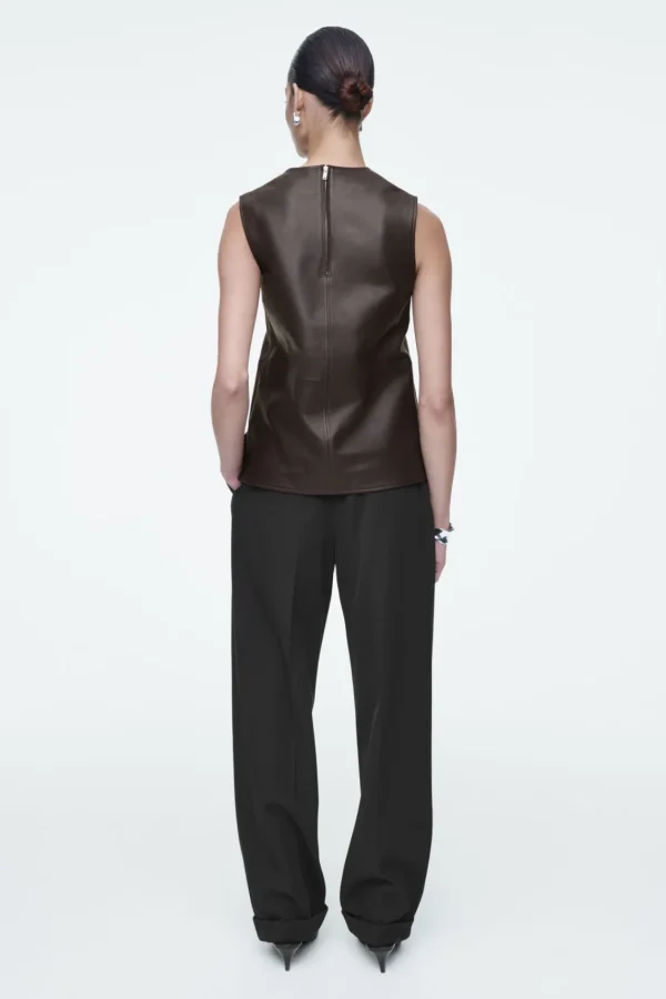 COS SLEEVELESS LEATHER TOP DARK BROWN Online