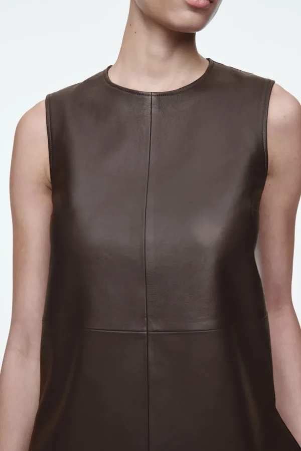 COS SLEEVELESS LEATHER TOP DARK BROWN Online