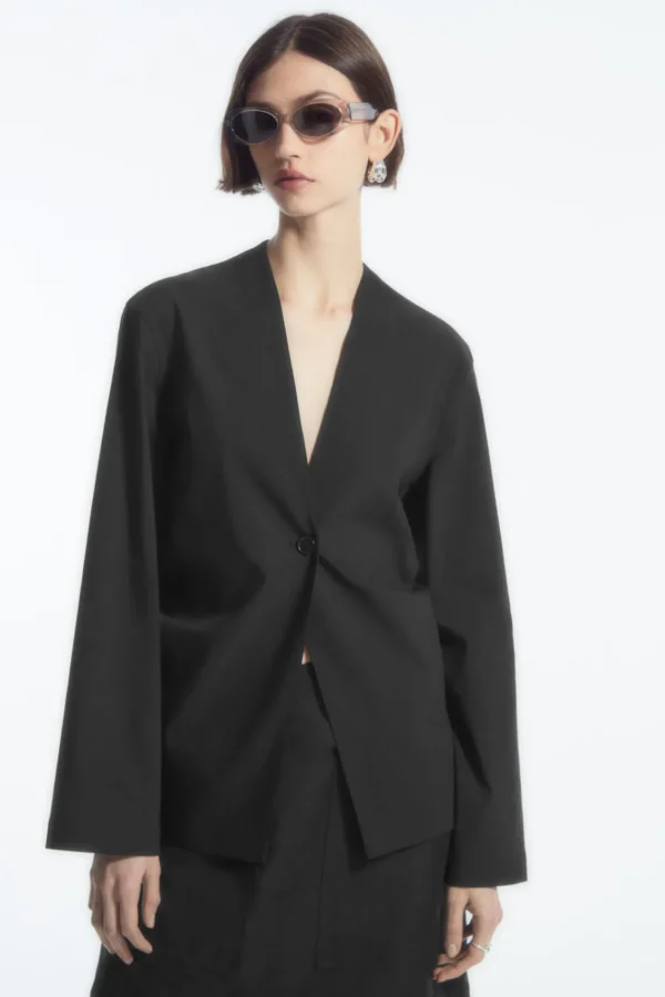 COS SLIM COLLARLESS SINGLE-BREASTED BLAZER BLACK Fashion