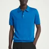 COS SLIM KNITTED SILK POLO SHIRT COBALT BLUE Sale