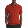 COS SLIM KNITTED SILK POLO SHIRT RUST RED Hot