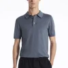 COS SLIM KNITTED SILK POLO SHIRT DUSTY BLUE Cheap