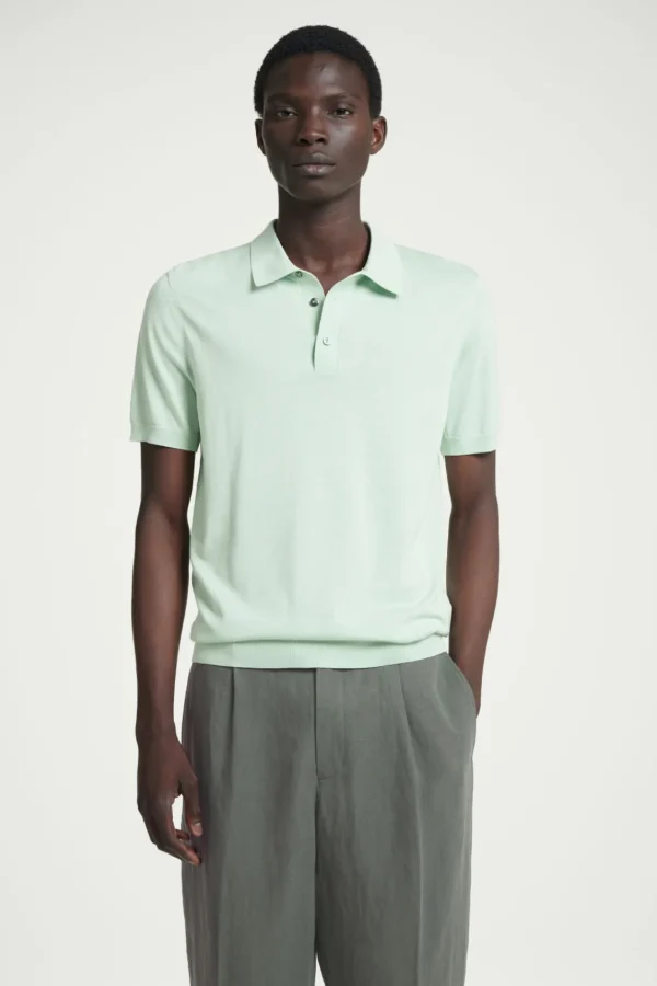 COS SLIM KNITTED SILK POLO SHIRT MINT GREEN Store