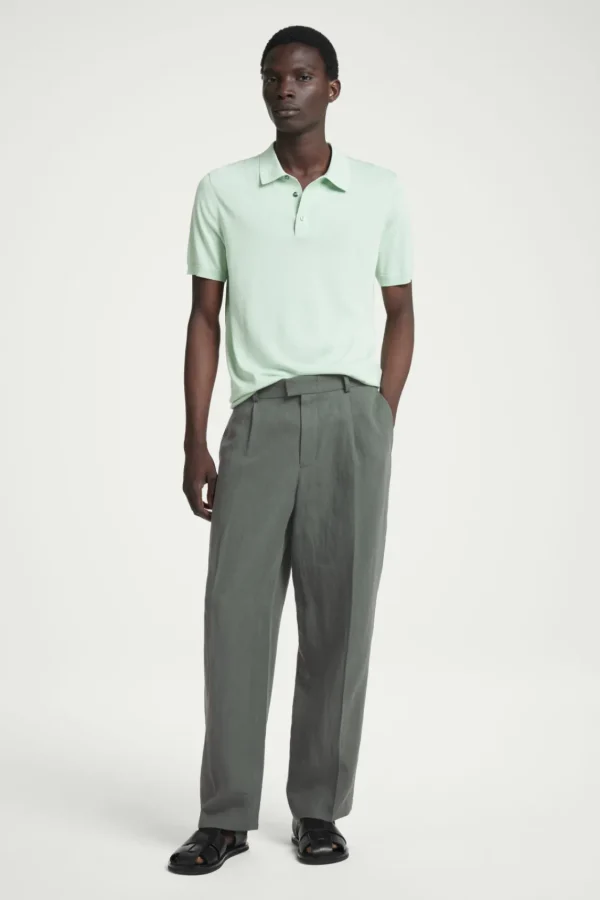 COS SLIM KNITTED SILK POLO SHIRT MINT GREEN Store