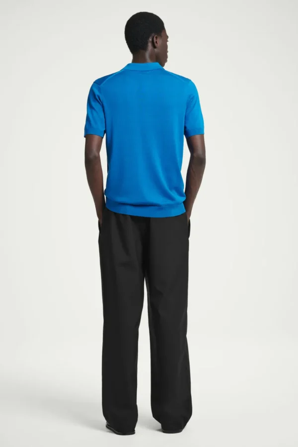 COS SLIM KNITTED SILK POLO SHIRT COBALT BLUE Sale