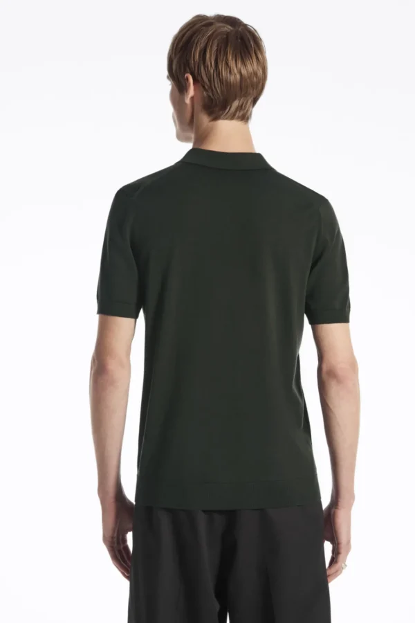 COS SLIM KNITTED SILK POLO SHIRT DARK GREEN Shop