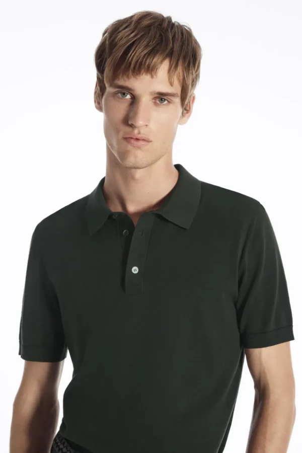 COS SLIM KNITTED SILK POLO SHIRT DARK GREEN Shop