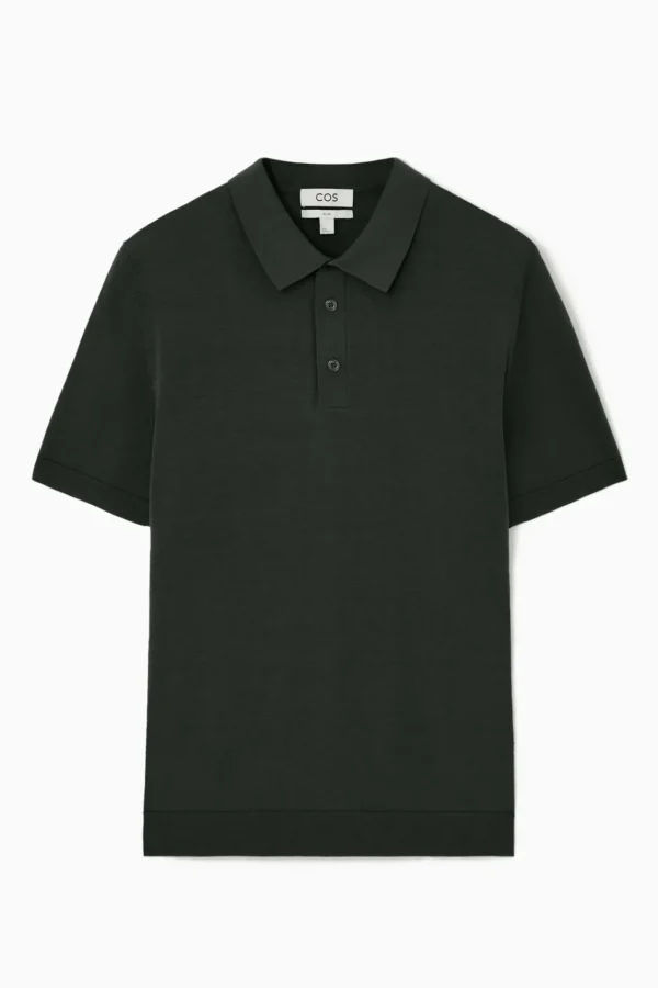 COS SLIM KNITTED SILK POLO SHIRT DARK GREEN Shop