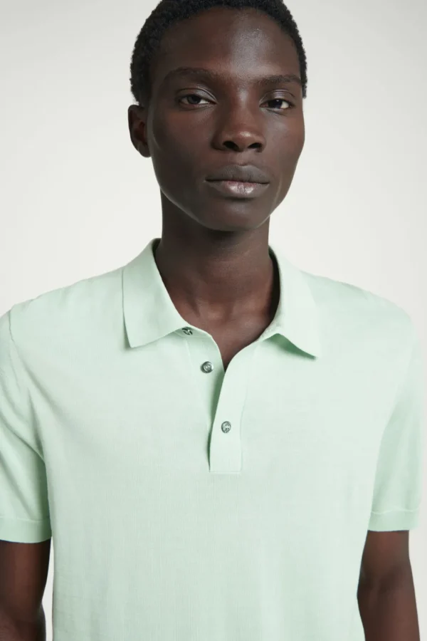 COS SLIM KNITTED SILK POLO SHIRT MINT GREEN Store