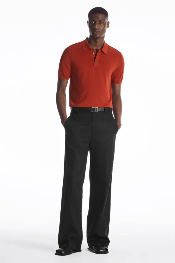 COS SLIM KNITTED SILK POLO SHIRT RUST RED Hot