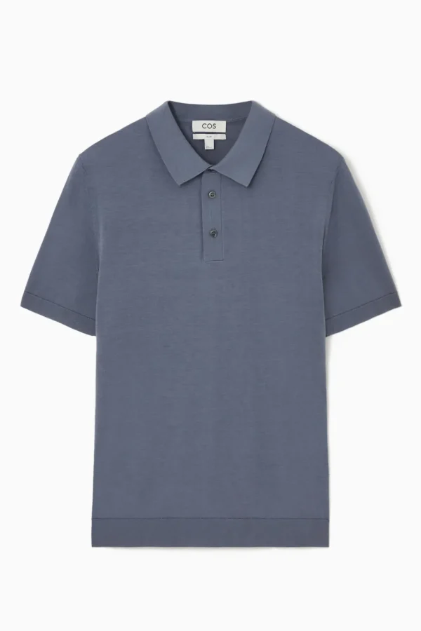 COS SLIM KNITTED SILK POLO SHIRT DUSTY BLUE Cheap