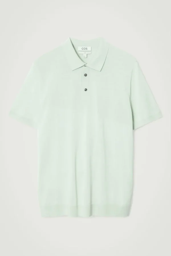 COS SLIM KNITTED SILK POLO SHIRT MINT GREEN Store