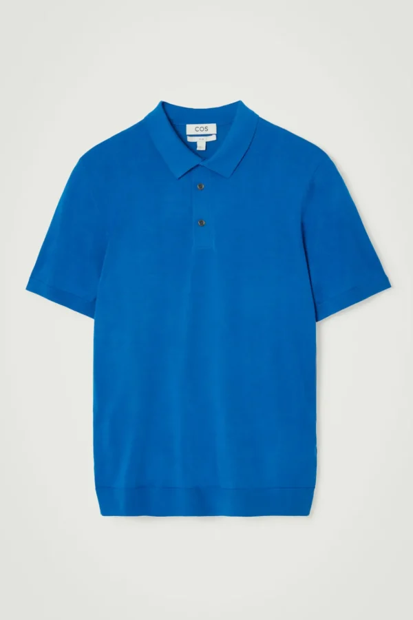 COS SLIM KNITTED SILK POLO SHIRT COBALT BLUE Sale