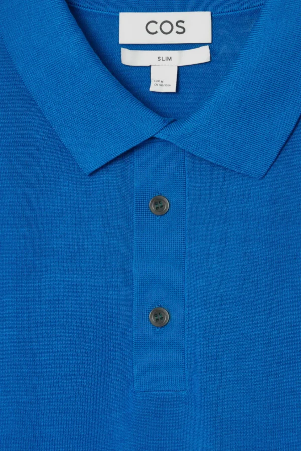 COS SLIM KNITTED SILK POLO SHIRT COBALT BLUE Sale