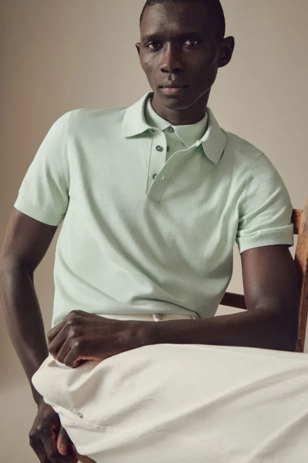 COS SLIM KNITTED SILK POLO SHIRT MINT GREEN Store