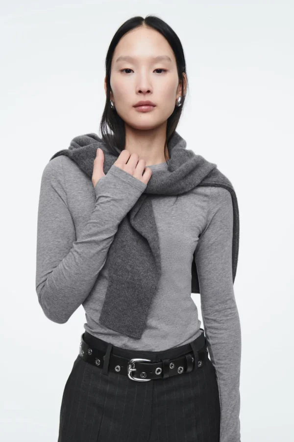 COS SLIM LONG-SLEEVE TOP CHARCOAL MÉLANGE Sale