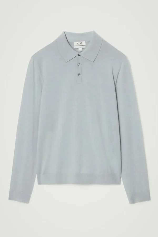 COS SLIM MERINO WOOL POLO SHIRT DUSTY BLUE Sale