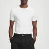 COS SLIM RIBBED COTTON T-SHIRT WHITE Clearance