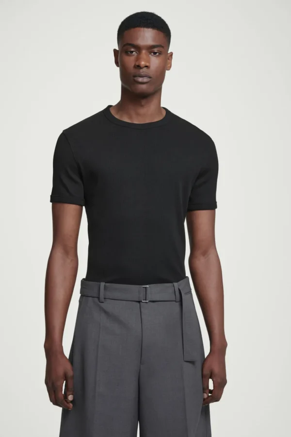 COS SLIM RIBBED COTTON T-SHIRT BLACK Online