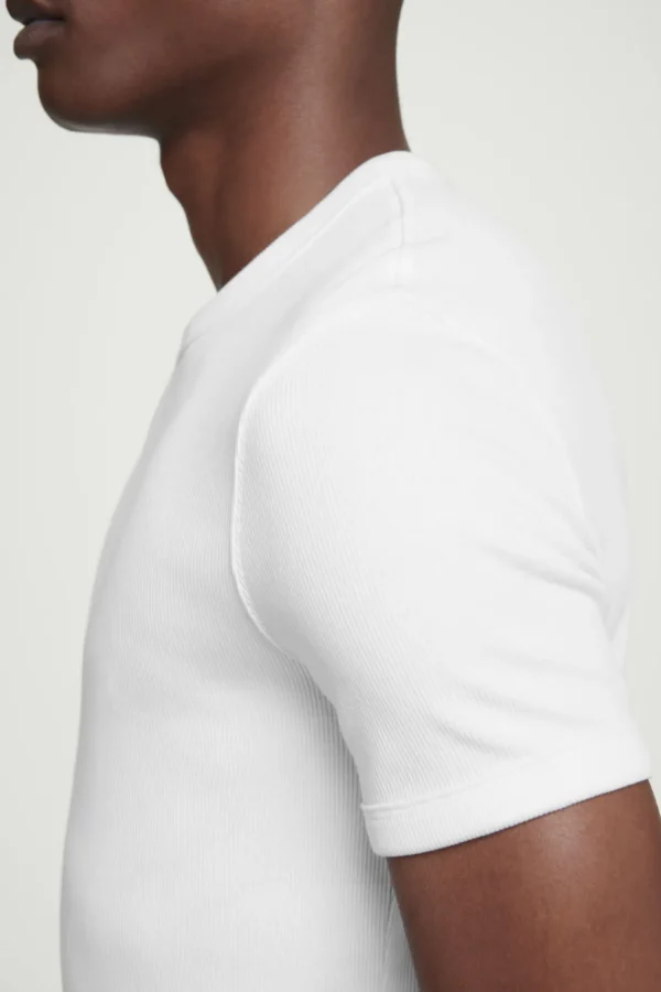 COS SLIM RIBBED COTTON T-SHIRT WHITE Clearance