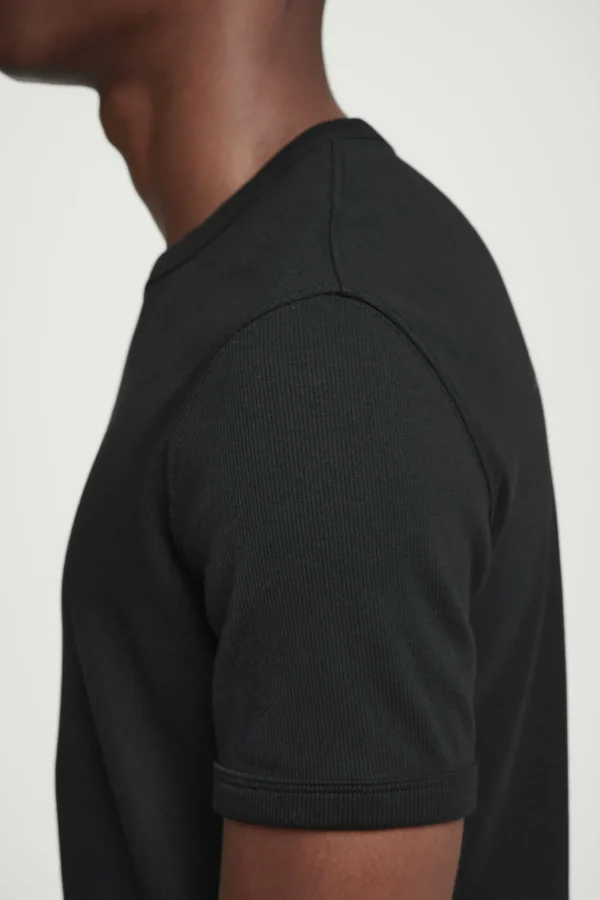 COS SLIM RIBBED COTTON T-SHIRT BLACK Online