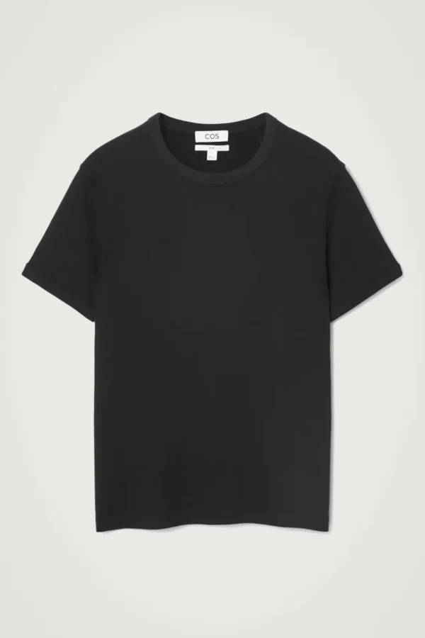 COS SLIM RIBBED COTTON T-SHIRT BLACK Online