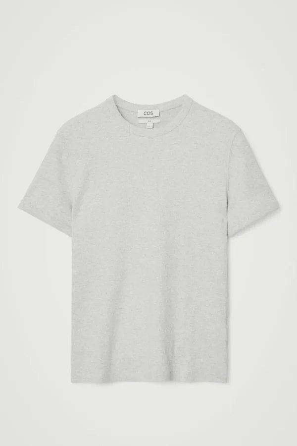 COS SLIM RIBBED COTTON T-SHIRT LIGHT GRAY Cheap