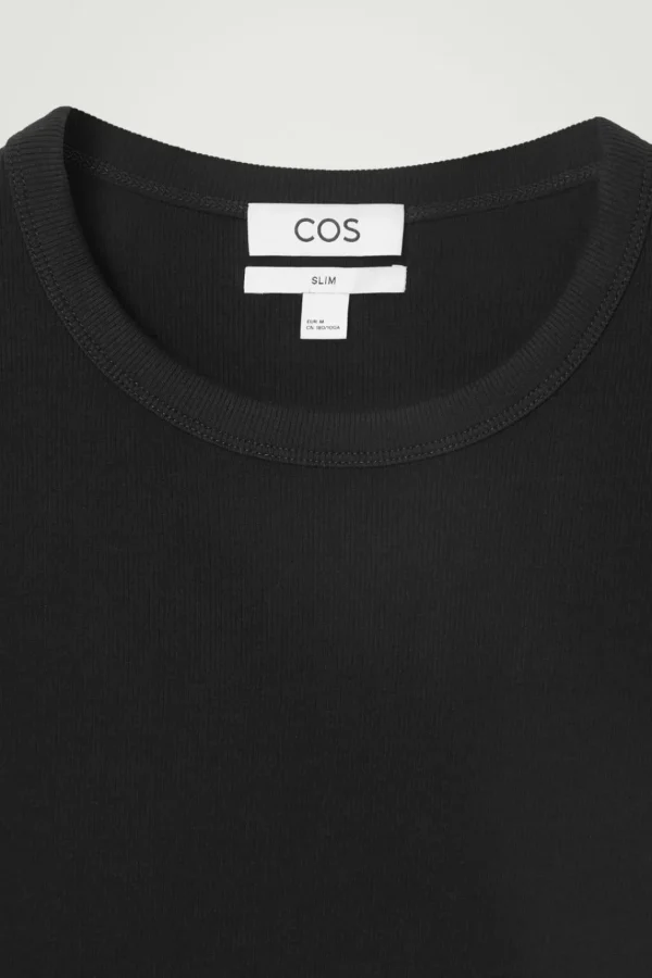 COS SLIM RIBBED COTTON T-SHIRT BLACK Online