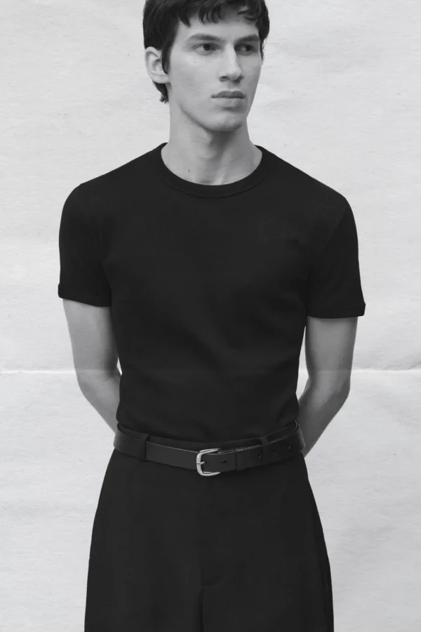 COS SLIM RIBBED COTTON T-SHIRT BLACK Online