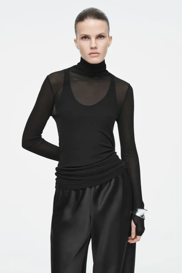 COS SLIM SILK TURTLENECK TOP BLACK Cheap