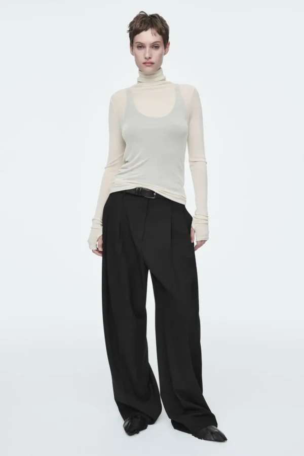 COS SLIM SILK TURTLENECK TOP OFF-WHITE Hot