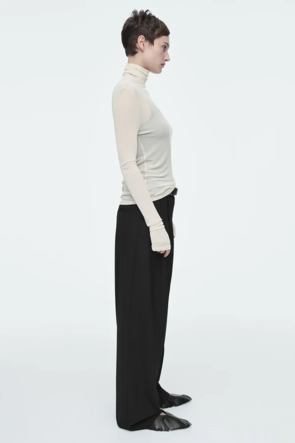 COS SLIM SILK TURTLENECK TOP OFF-WHITE Hot