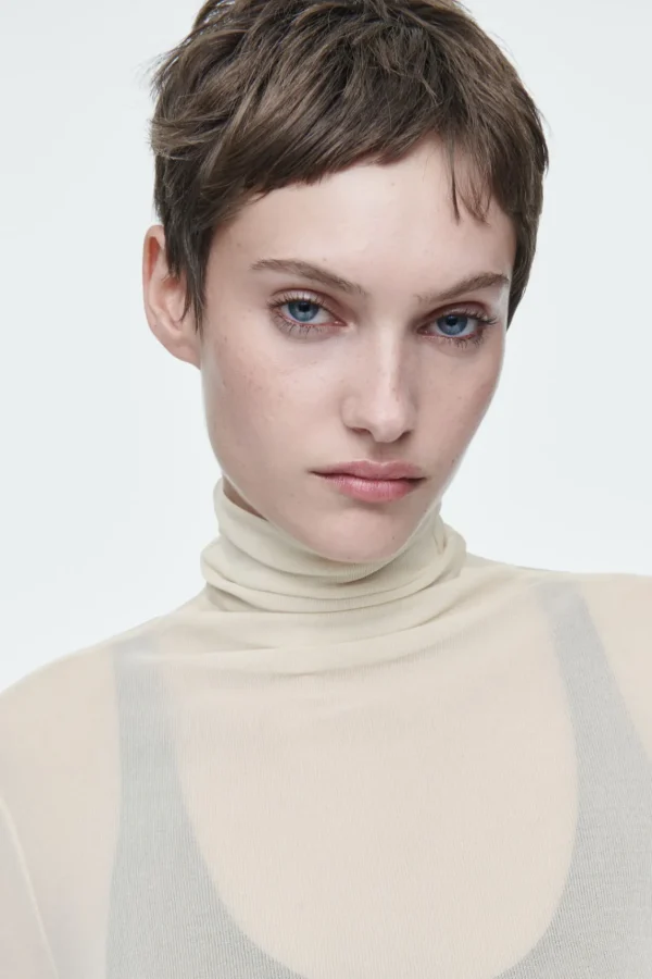 COS SLIM SILK TURTLENECK TOP OFF-WHITE Hot